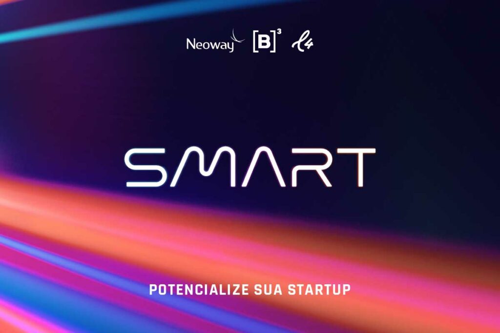 Logo da SMART, a potencializadora de startups criada em parceria entre Neoway, B3 e  L4 Venture Builder.
