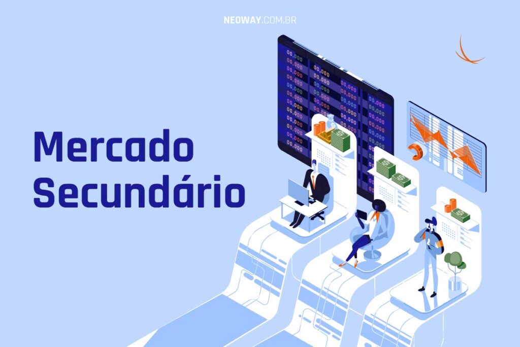 Ilustração de vários personagens trabalhando, como se fossem investidores atuando no mercado secundário.