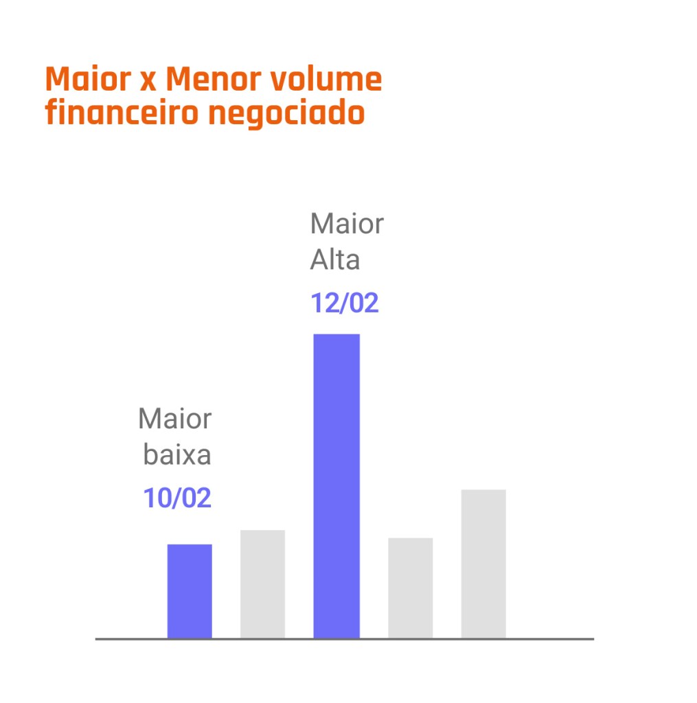 Ilustração da Neoway mostra o volume financeiro negociado na bolsa do Brasil em fevereiro de 2025.