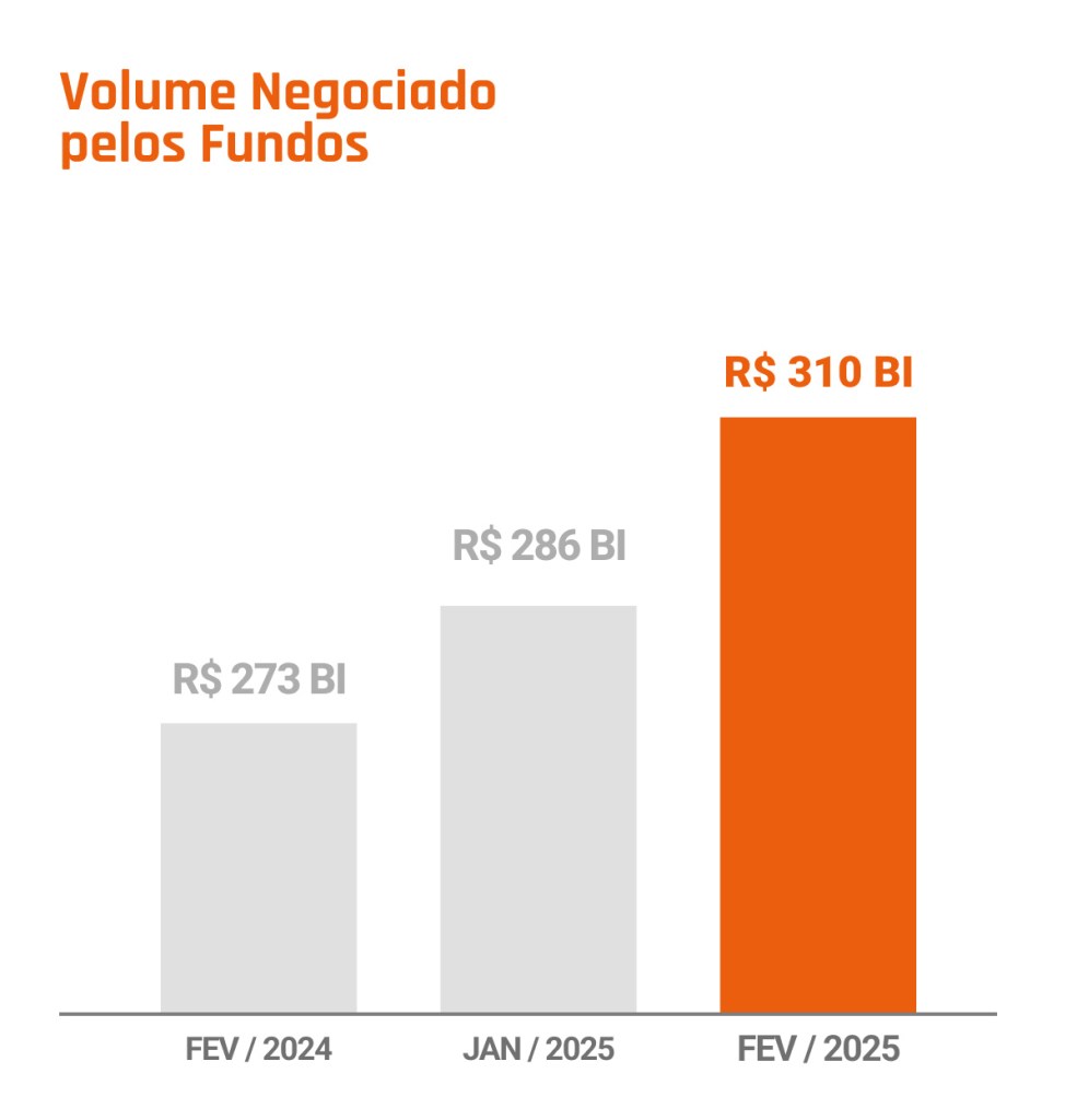Ilustração da Neoway mostra o volume negociado pelos fundos em fevereiro de 2025.